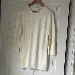 J. Jill Cream Sweater with pearl accents, size M
